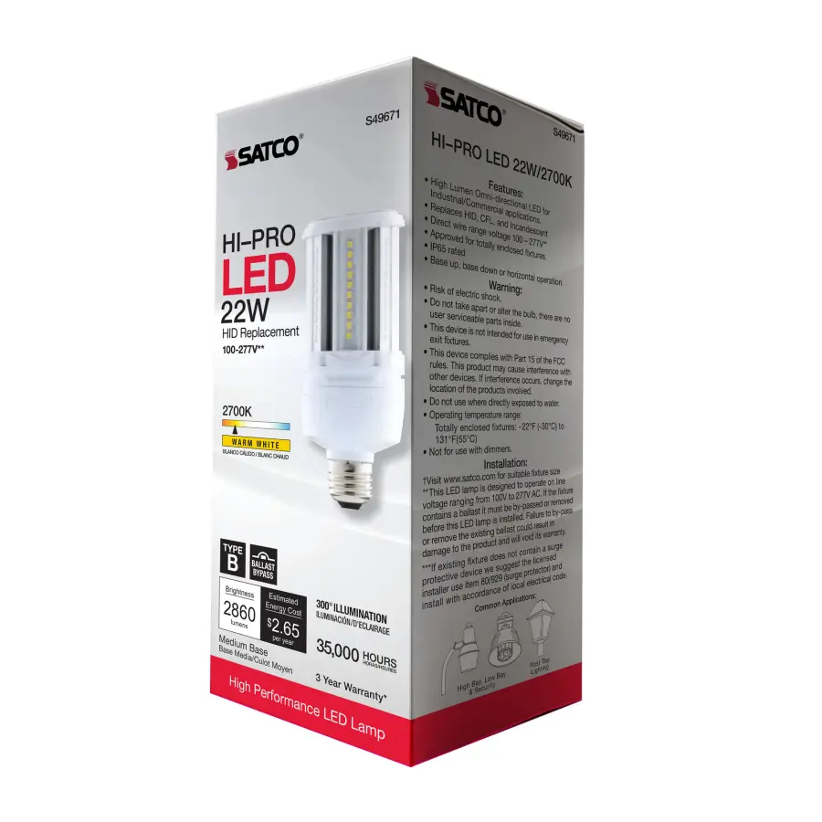 22 Watt LED HID Replacement - 80 CRI - 2700K - Type B - Ballast Bypass - Medium base - Economy Hi-Pro - Image 10