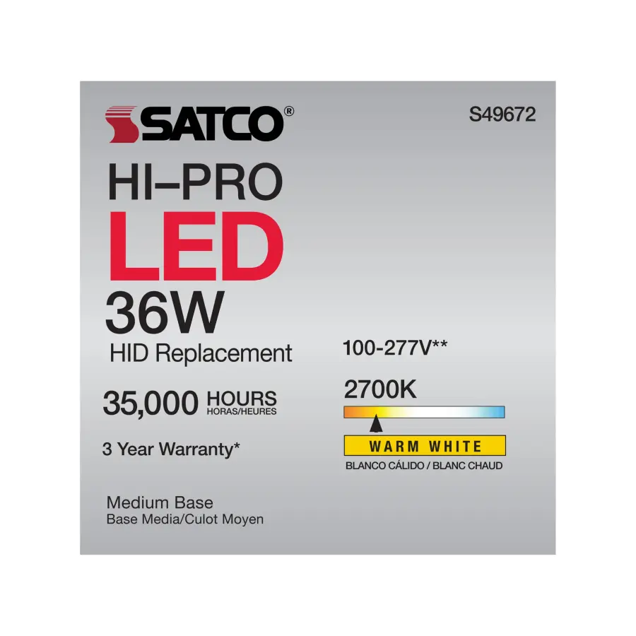 36 Watt LED HID Replacement - 80 CRI - 2700K - Type B - Ballast Bypass - Medium base - Economy Hi-Pro - Image 11
