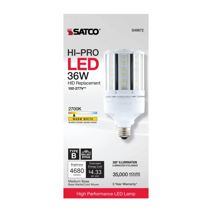 36 Watt LED HID Replacement - 80 CRI - 2700K - Type B - Ballast Bypass - Medium base - Economy Hi-Pro - Image 5