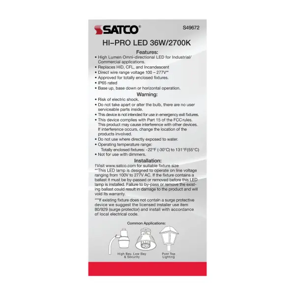 36 Watt LED HID Replacement - 80 CRI - 2700K - Type B - Ballast Bypass - Medium base - Economy Hi-Pro - Image 7
