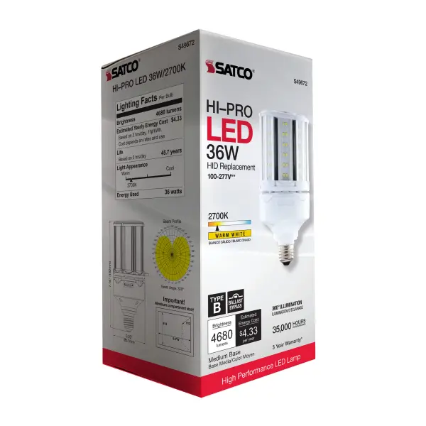36 Watt LED HID Replacement - 80 CRI - 2700K - Type B - Ballast Bypass - Medium base - Economy Hi-Pro - Image 9