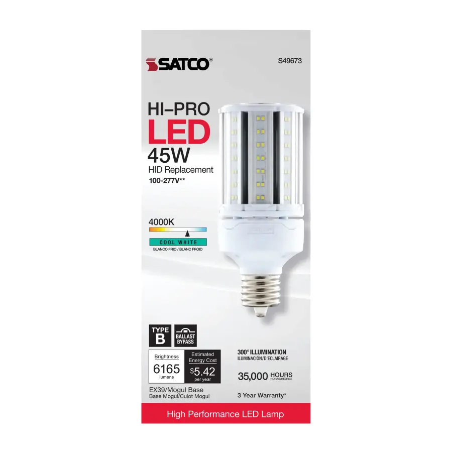 45 Watt LED HID Replacement - 4000K - Extended Mogul base - Type B Ballast Bypass - Economy Hi-Pro - Image 5