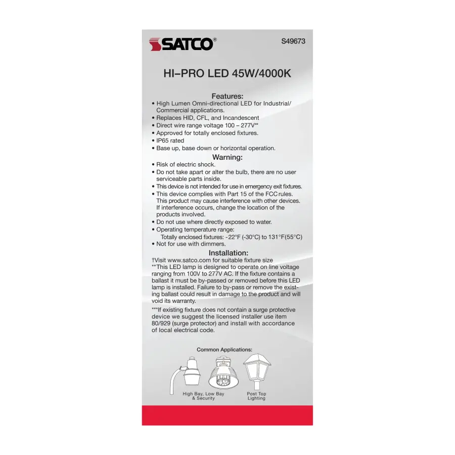45 Watt LED HID Replacement - 4000K - Extended Mogul base - Type B Ballast Bypass - Economy Hi-Pro - Image 7
