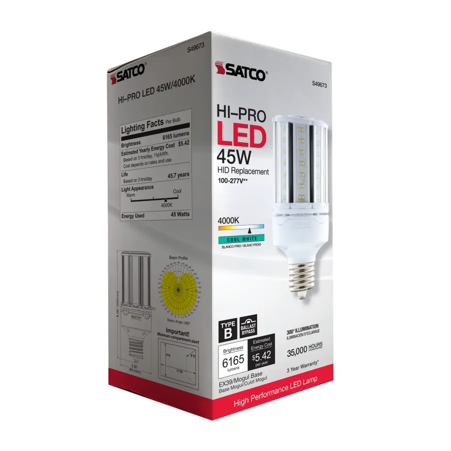 45 Watt LED HID Replacement - 4000K - Extended Mogul base - Type B Ballast Bypass - Economy Hi-Pro - Image 9