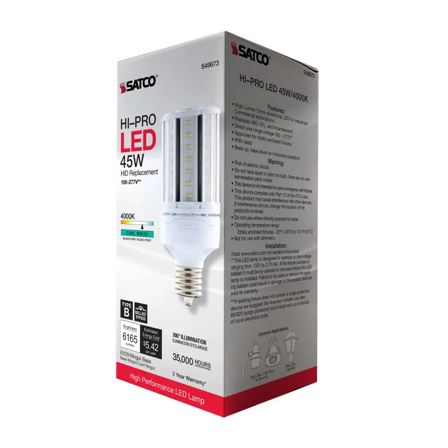 45 Watt LED HID Replacement - 4000K - Extended Mogul base - Type B Ballast Bypass - Economy Hi-Pro - Image 10