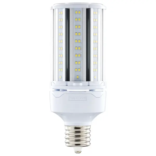 Satco's 54-watt Hi-Pro LED lamp is an energy efficient lighting solution for large scale lighting applications. Perfect for gymnasiums, factory floors, health clubs, and warehouses, this lamp is designed to deliver clean, efficient LED light. This versatile lamp has a corncob shape and delivers 35,000 hours of cool white light.