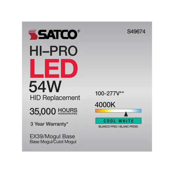 54 Watt LED HID Replacement - 4000K - Extended Mogul base - Type B Ballast Bypass - Economy Hi-Pro - Image 11
