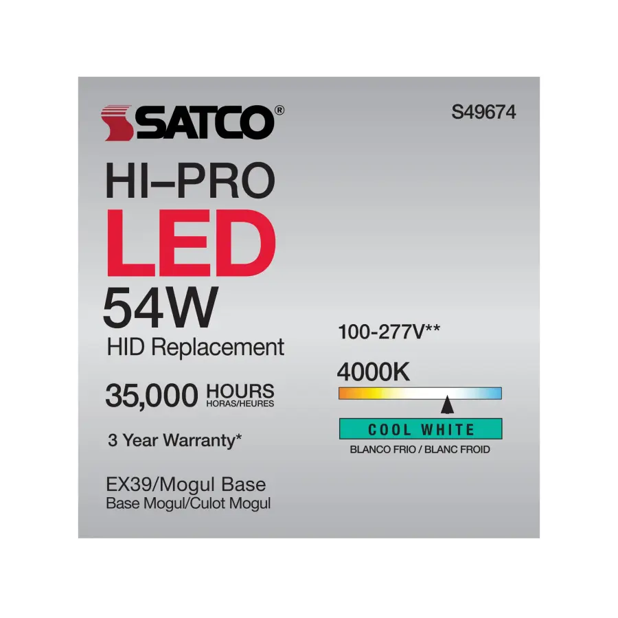 54 Watt LED HID Replacement - 4000K - Extended Mogul base - Type B Ballast Bypass - Economy Hi-Pro - Image 11