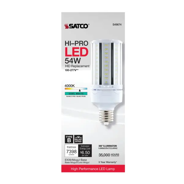 54 Watt LED HID Replacement - 4000K - Extended Mogul base - Type B Ballast Bypass - Economy Hi-Pro - Image 5