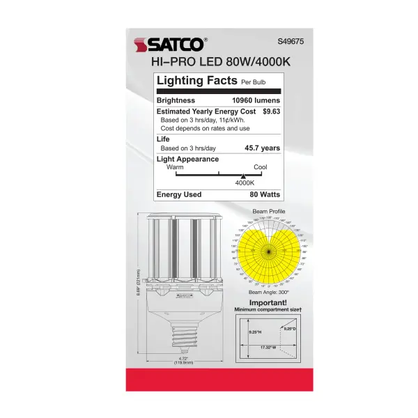 80 Watt LED HID Replacement - 4000K - Extended Mogul base - Type B Ballast Bypass - Economy Hi-Pro - Image 8