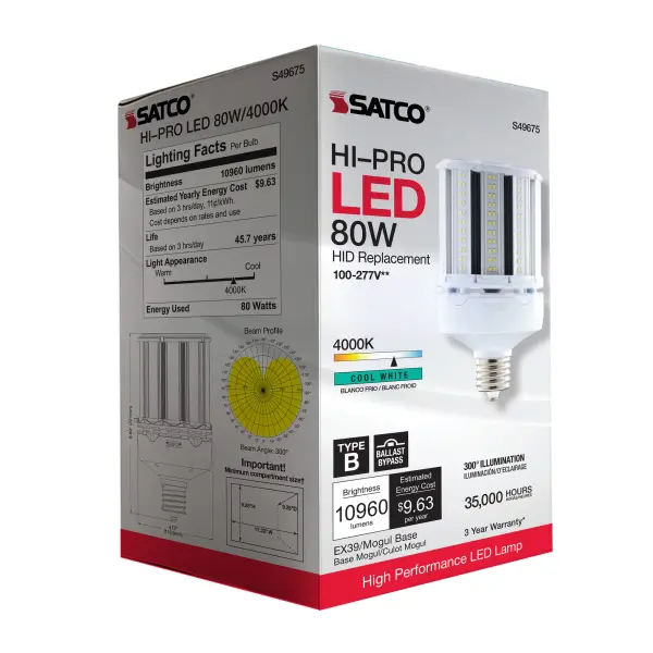 80 Watt LED HID Replacement - 4000K - Extended Mogul base - Type B Ballast Bypass - Economy Hi-Pro - Image 9