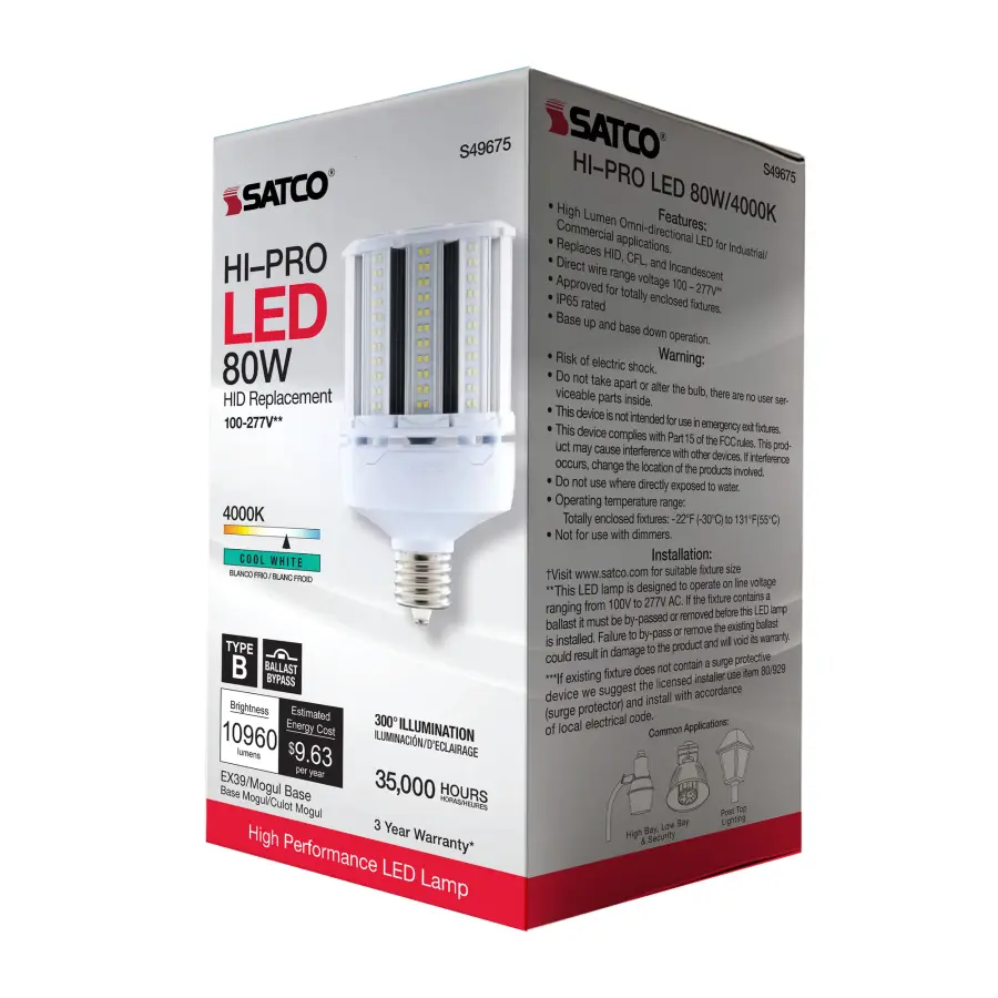 80 Watt LED HID Replacement - 4000K - Extended Mogul base - Type B Ballast Bypass - Economy Hi-Pro - Image 10