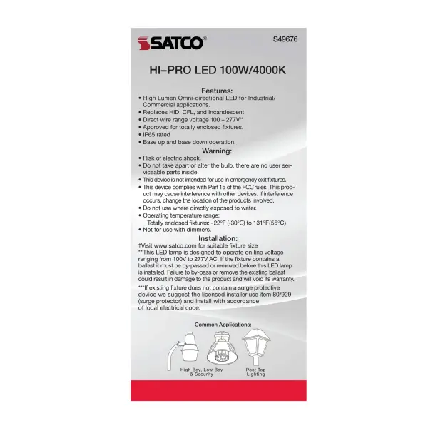 100 Watt LED HID Replacement - 4000K - Extended Mogul base - Type B Ballast Bypass - Economy Hi-Pro - Image 7