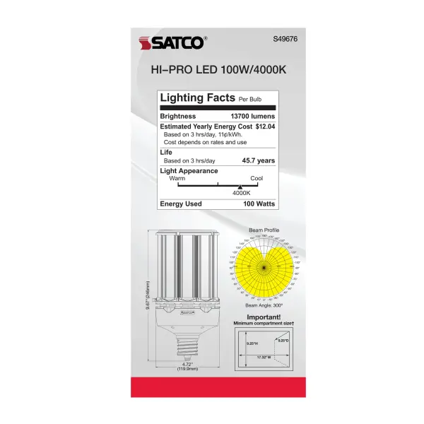 100 Watt LED HID Replacement - 4000K - Extended Mogul base - Type B Ballast Bypass - Economy Hi-Pro - Image 8