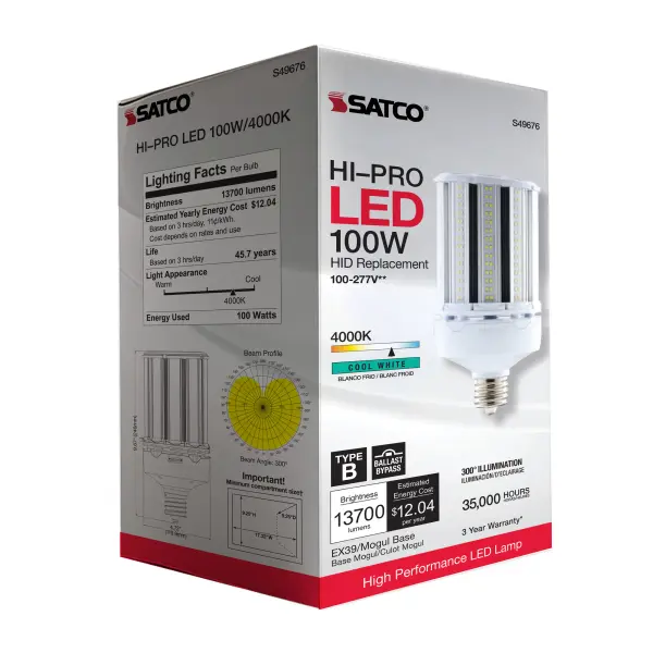100 Watt LED HID Replacement - 4000K - Extended Mogul base - Type B Ballast Bypass - Economy Hi-Pro - Image 9