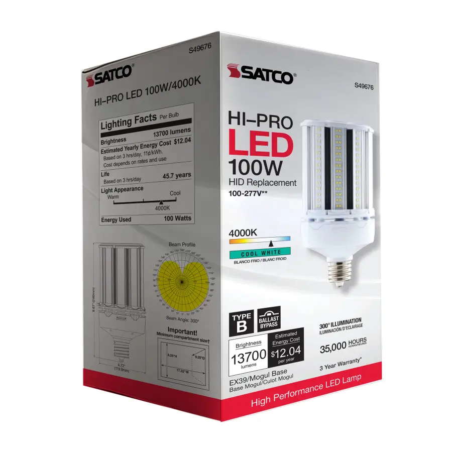 100 Watt LED HID Replacement - 4000K - Extended Mogul base - Type B Ballast Bypass - Economy Hi-Pro - Image 9