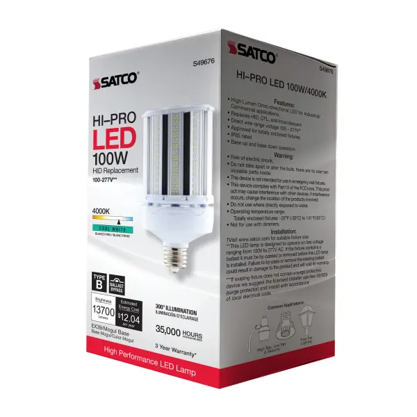 100 Watt LED HID Replacement - 4000K - Extended Mogul base - Type B Ballast Bypass - Economy Hi-Pro - Image 10