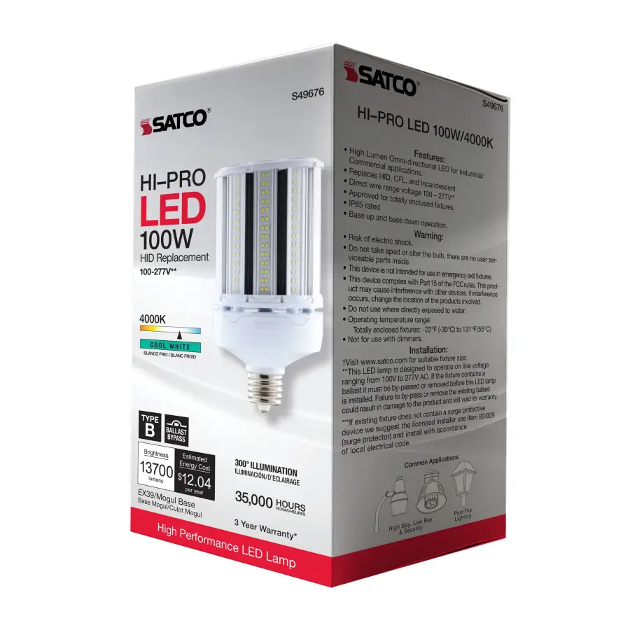 100 Watt LED HID Replacement - 4000K - Extended Mogul base - Type B Ballast Bypass - Economy Hi-Pro - Image 10
