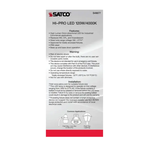 120 Watt LED HID Replacement - 4000K - Extended Mogul base - Type B Ballast Bypass - Economy Hi-Pro - Image 7