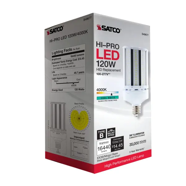 120 Watt LED HID Replacement - 4000K - Extended Mogul base - Type B Ballast Bypass - Economy Hi-Pro - Image 9