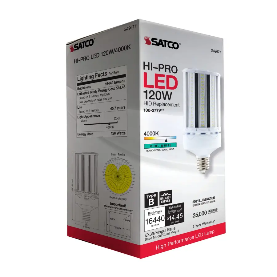 120 Watt LED HID Replacement - 4000K - Extended Mogul base - Type B Ballast Bypass - Economy Hi-Pro - Image 9