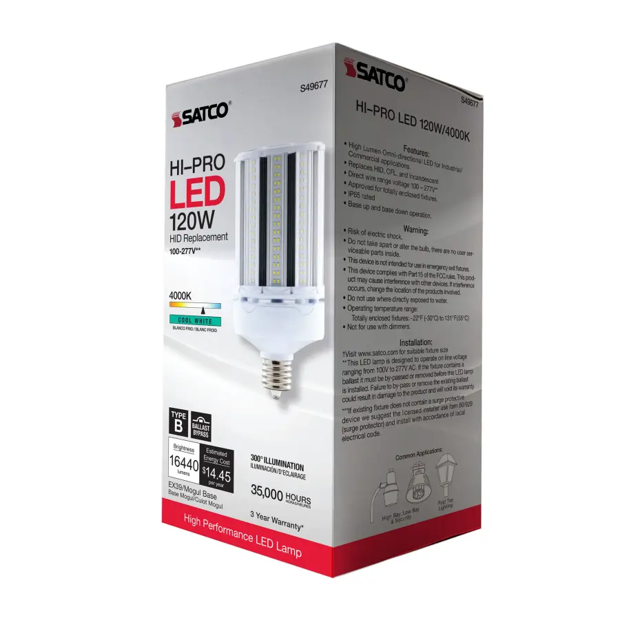 120 Watt LED HID Replacement - 4000K - Extended Mogul base - Type B Ballast Bypass - Economy Hi-Pro - Image 10