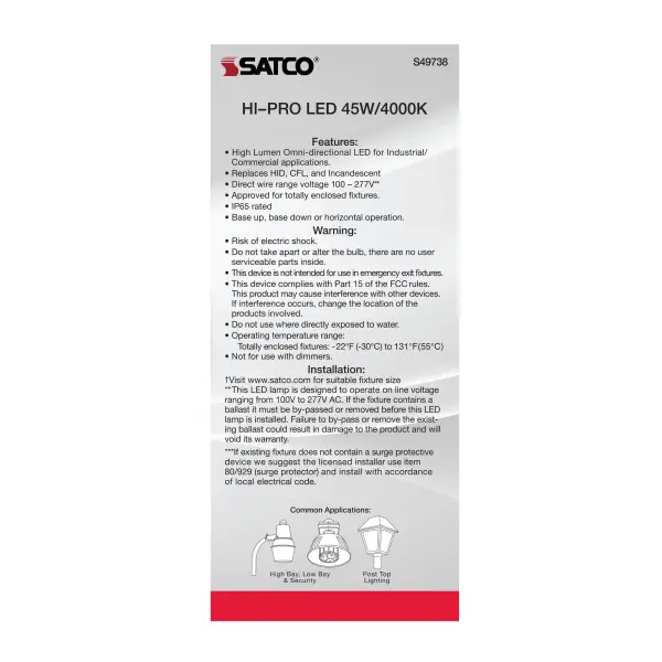 45 Watt LED HID Replacement - 80 CRI - 4000K - Type B - Ballast Bypass - Medium base - Economy Hi-Pro - Image 7