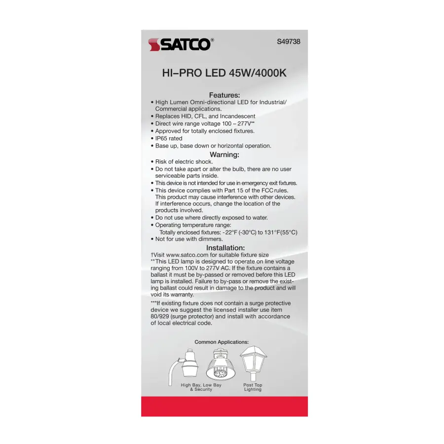 45 Watt LED HID Replacement - 80 CRI - 4000K - Type B - Ballast Bypass - Medium base - Economy Hi-Pro - Image 7