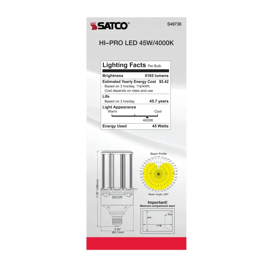 45 Watt LED HID Replacement - 80 CRI - 4000K - Type B - Ballast Bypass - Medium base - Economy Hi-Pro - Image 8