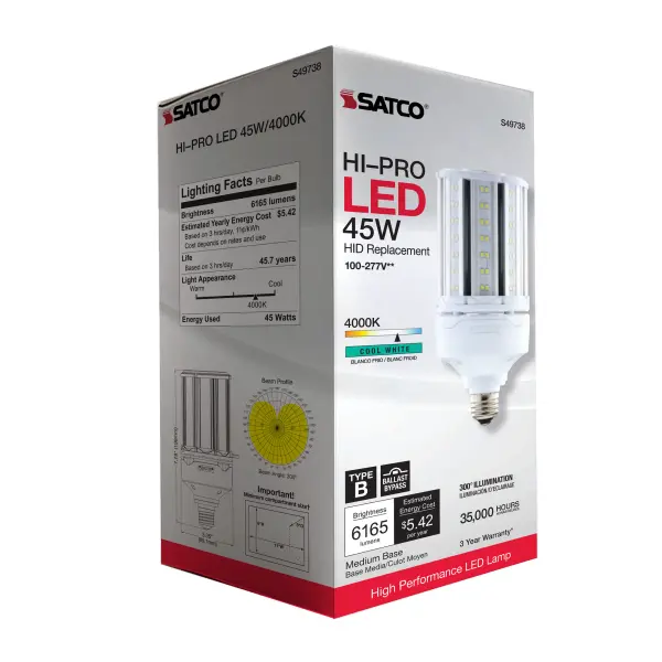 45 Watt LED HID Replacement - 80 CRI - 4000K - Type B - Ballast Bypass - Medium base - Economy Hi-Pro - Image 9