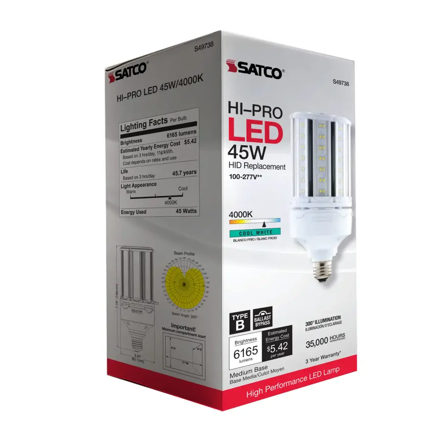 45 Watt LED HID Replacement - 80 CRI - 4000K - Type B - Ballast Bypass - Medium base - Economy Hi-Pro - Image 9