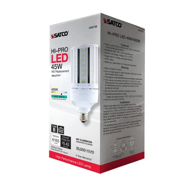 45 Watt LED HID Replacement - 80 CRI - 4000K - Type B - Ballast Bypass - Medium base - Economy Hi-Pro - Image 10