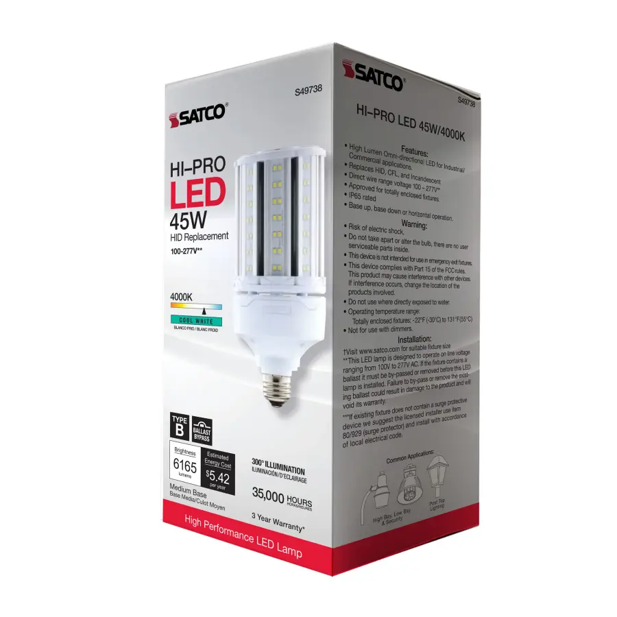 45 Watt LED HID Replacement - 80 CRI - 4000K - Type B - Ballast Bypass - Medium base - Economy Hi-Pro - Image 10