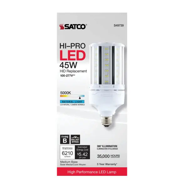 45 Watt LED HID Replacement - 80 CRI - 5000K - Type B - Ballast Bypass - Medium base - Economy Hi-Pro - Image 5