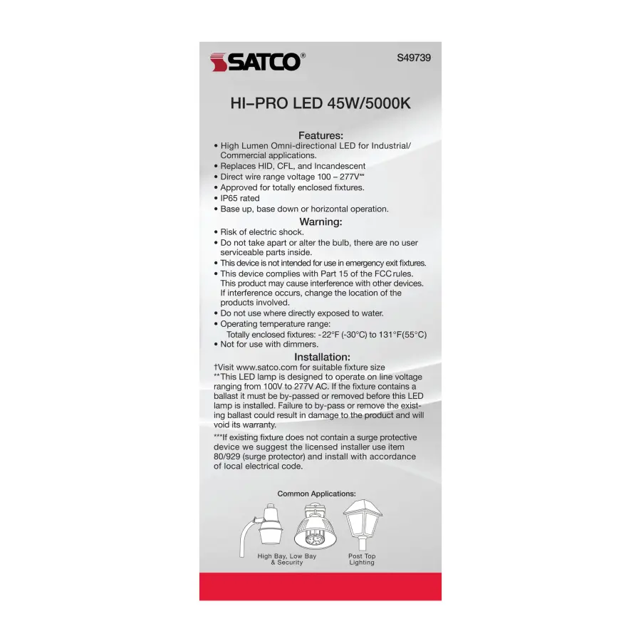 45 Watt LED HID Replacement - 80 CRI - 5000K - Type B - Ballast Bypass - Medium base - Economy Hi-Pro - Image 7