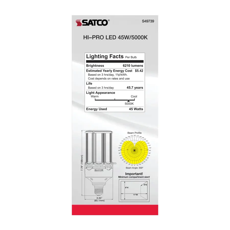45 Watt LED HID Replacement - 80 CRI - 5000K - Type B - Ballast Bypass - Medium base - Economy Hi-Pro - Image 8
