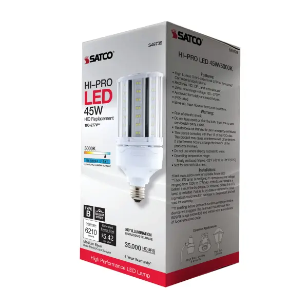 45 Watt LED HID Replacement - 80 CRI - 5000K - Type B - Ballast Bypass - Medium base - Economy Hi-Pro - Image 10