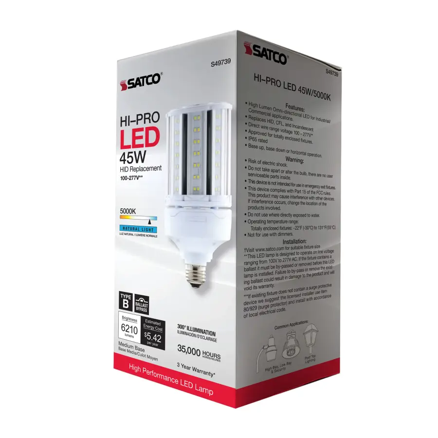 45 Watt LED HID Replacement - 80 CRI - 5000K - Type B - Ballast Bypass - Medium base - Economy Hi-Pro - Image 10