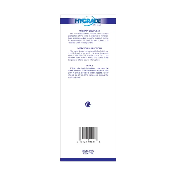 250 Watt - Metal Halide HID - Mogul base - ED28 - Clear - 65 CRI - 4000K - Image 4