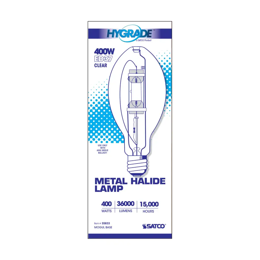 400 Watt - Metal Halide HID - Mogul base - ED37 - Clear - 65 CRI - 4000K - Image 3
