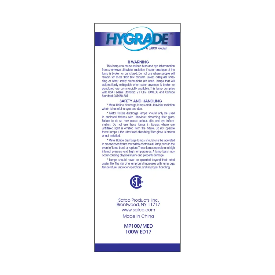 100 Watt - Metal Halide HID - Medium base - ED17 - Clear - 65 CRI - 4000K - Image 5