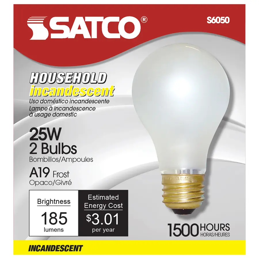 25 Watt A19 Incandescent - Frost - 1500 Average rated hours - 180 Lumens - Medium base - 120 Volt - 2-Pk - Image 2