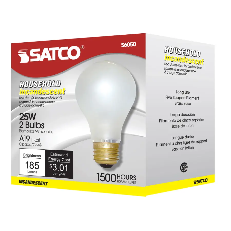 25 Watt A19 Incandescent - Frost - 1500 Average rated hours - 180 Lumens - Medium base - 120 Volt - 2-Pk - Image 3