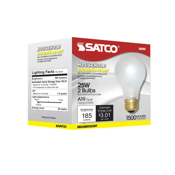 25 Watt A19 Incandescent - Frost - 1500 Average rated hours - 180 Lumens - Medium base - 120 Volt - 2-Pk - Image 4