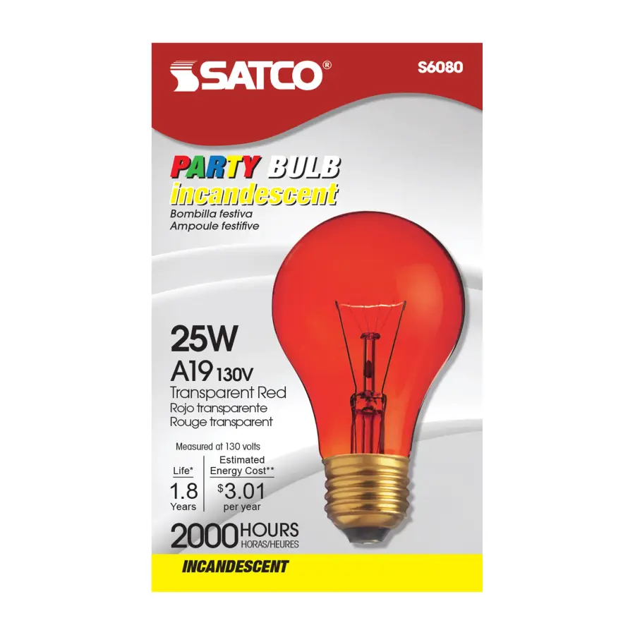 25 Watt A19 Incandescent - Transparent Red - 2000 Average rated hours - Medium base - 130 Volt - Image 2