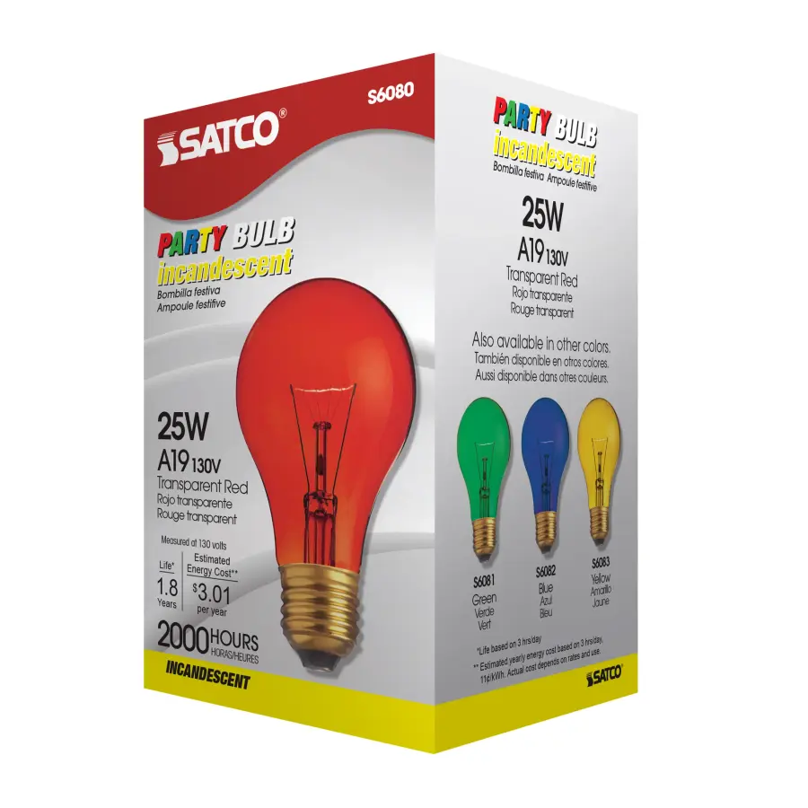 25 Watt A19 Incandescent - Transparent Red - 2000 Average rated hours - Medium base - 130 Volt - Image 6