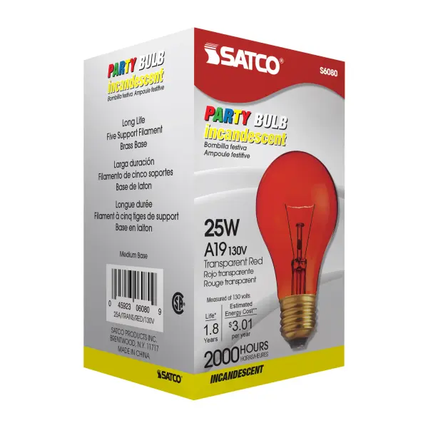 25 Watt A19 Incandescent - Transparent Red - 2000 Average rated hours - Medium base - 130 Volt - Image 7