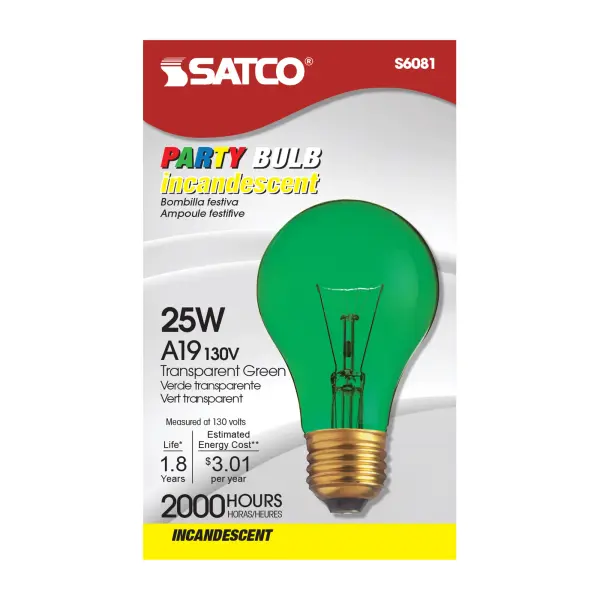 25 Watt A19 Incandescent - Transparent Green - 2000 Average rated hours - Medium base - 130 Volt - Image 2