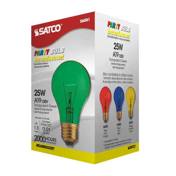 25 Watt A19 Incandescent - Transparent Green - 2000 Average rated hours - Medium base - 130 Volt - Image 6