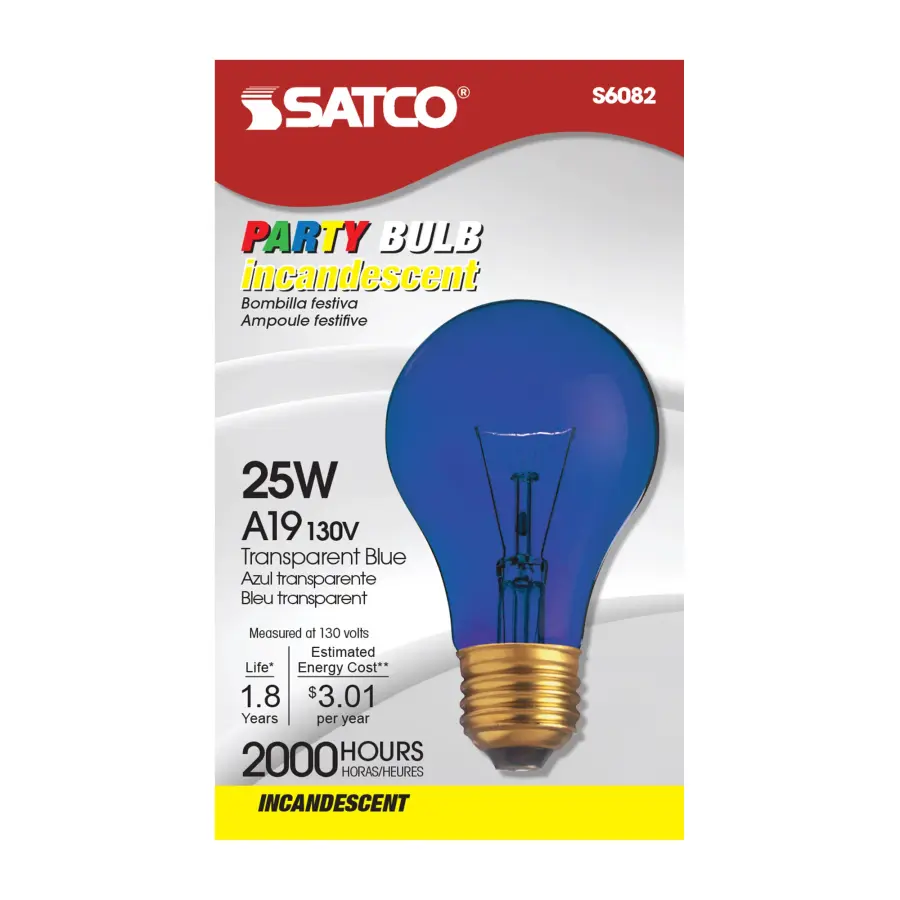 25 Watt A19 Incandescent - Transparent Blue - 2000 Average rated hours - Medium base - 130 Volt - Image 2